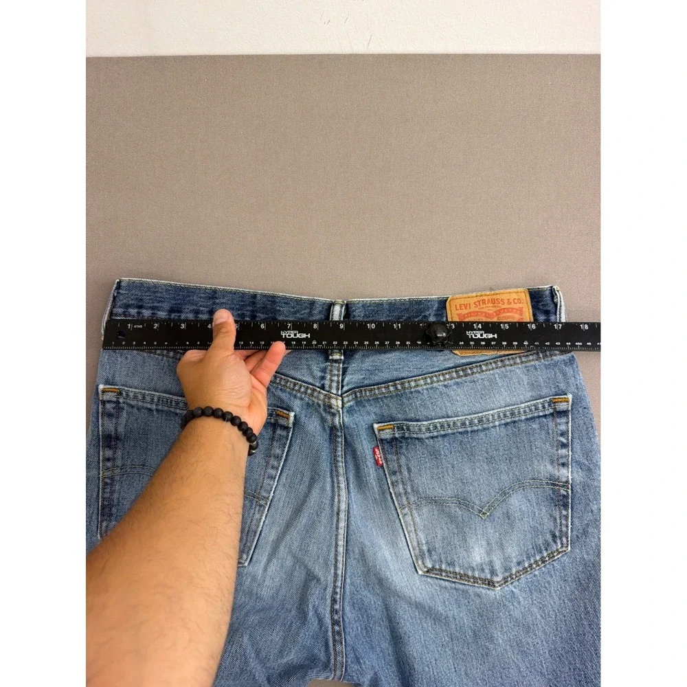 Levis 505 Regular Fit Straight Leg Jeans Light Wash Blue Distressed Mens 36x34
